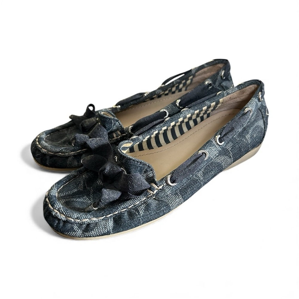 Coach Carisa Signature Logo Boat Loafers In Denim Sz 63a